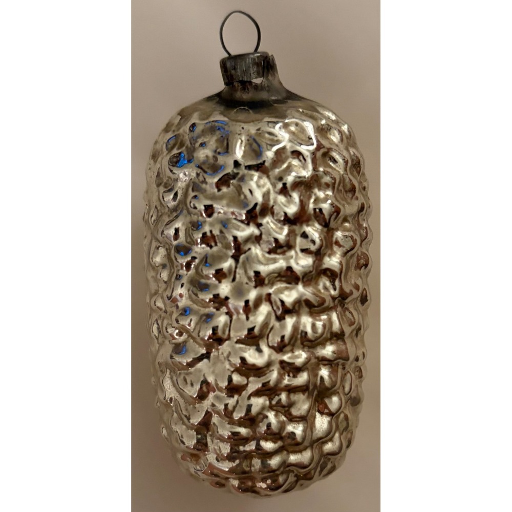 Vintage Silver Mercury Glass Pinecone German Christmas Ornament 3"